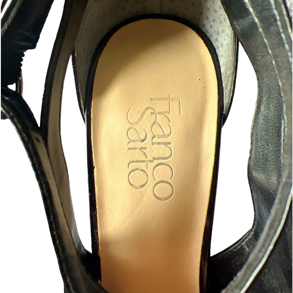FRANCO SARTO BLACK PATENT LEATHER STRAP HEELS
